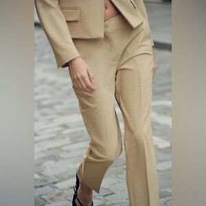 Zara beige RHINESTONE ANKLE‎ pants NWT